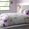 Housse de couette et taie d'oreiller coton Fleuri Mauve I241