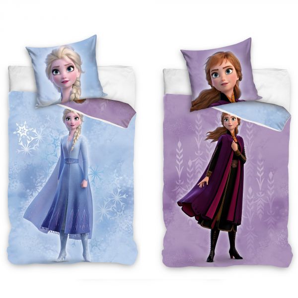 Parure de lit enfant La Reine des Neiges réversible Elsa et Anna 100% coton 140x200 cm