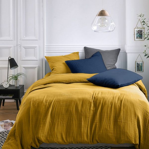 Housse de couette et taie d'oreiller 100% Gaze de Coton Or