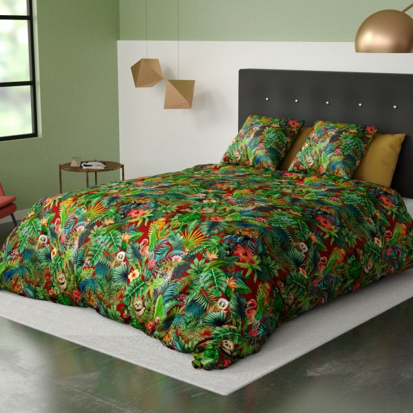 Housse de couette et taie d'oreiller 100% Coton 57 fils Jungle Red