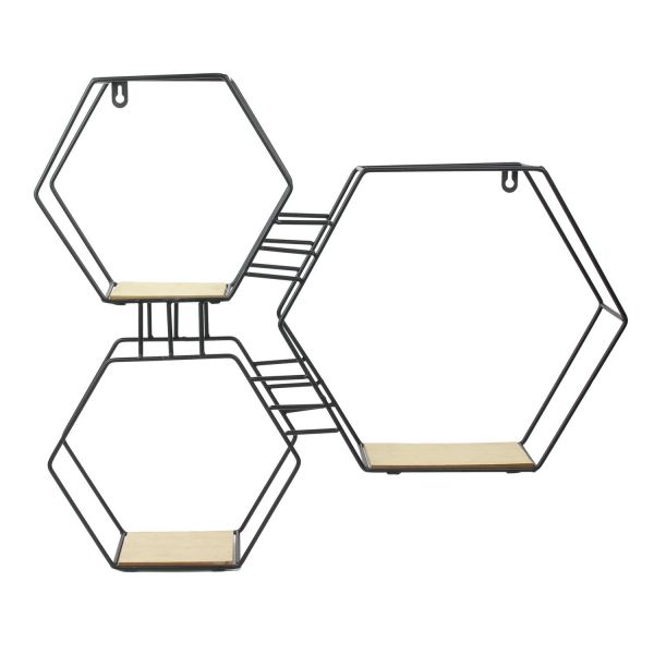 Etagère 3en1 hexagonal en bois et métal