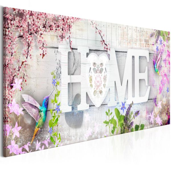 Tableau Fleurs Home and Hummingbirds (1 Part) Pink Narrow