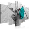Tableau Fleurs Rose on Wood (5 Parts) Wide Turquoise