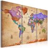 Tableau Cartes du monde Colourful Travels (3 Parts)