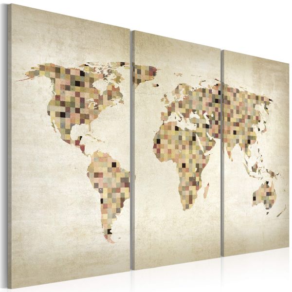Tableau Cartes du monde Monde en beige - triptyque
