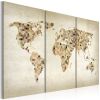 Tableau Cartes du monde Monde en beige - triptyque