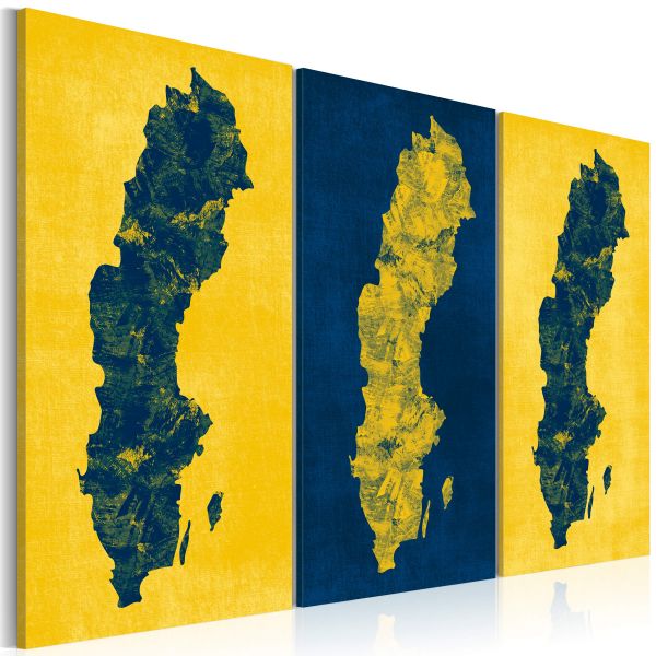 Tableau Cartes du monde Carte peinte de la Suède - triptyque