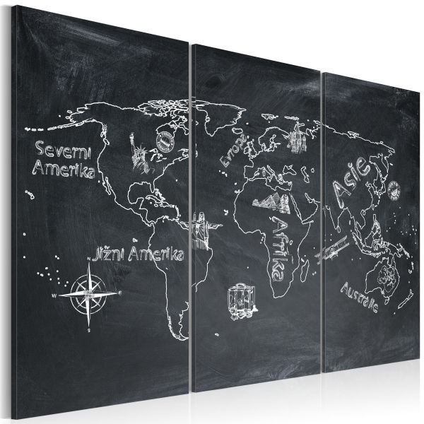 Tableau Cartes du monde Leçon de géographie (langue tchèque) - triptyque