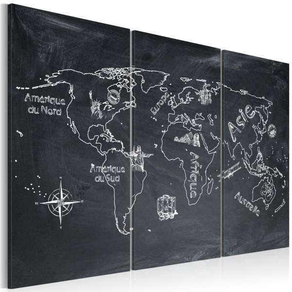 Tableau Cartes du monde Leçon de géographie (langue française) - triptyque