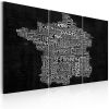 Tableau Cartes du monde Text map of France on the black background - triptych