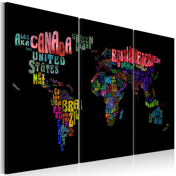 Tableau Cartes du monde Noms des pays - triptyque
