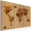 Tableau Cartes du monde Le monde peint avec du café - triptyque