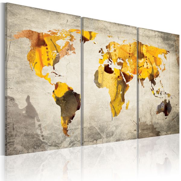 Tableau Cartes du monde Continents ensoleillés - triptyque