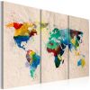 Tableau Cartes du monde Monde de couleurs - triptyque