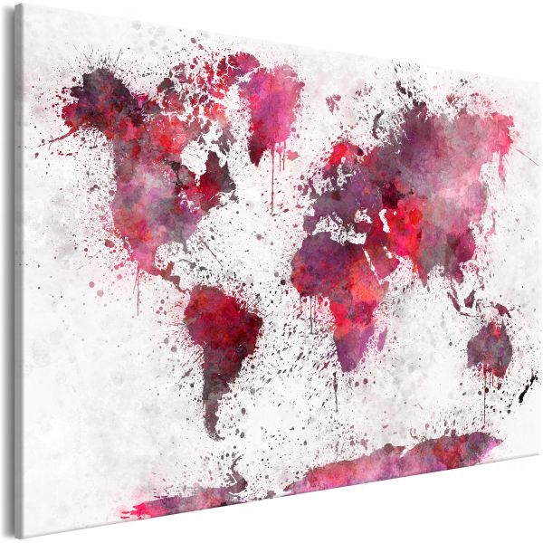 Tableau Cartes du monde World Map: Red Watercolors (1 Part) Wide