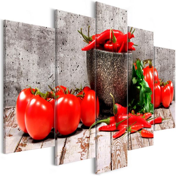 Tableau Nature morte Red Vegetables (5 Parts) Concrete Wide