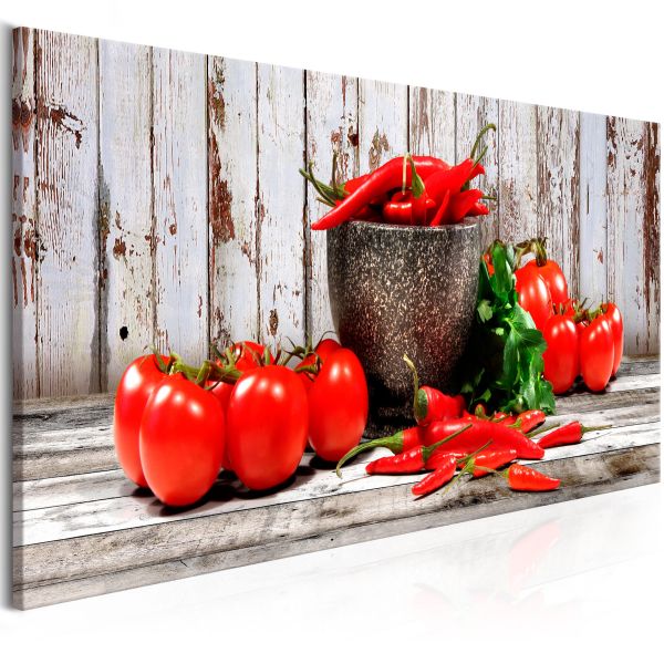 Tableau Nature morte Red Vegetables (1 Part) Wood Narrow