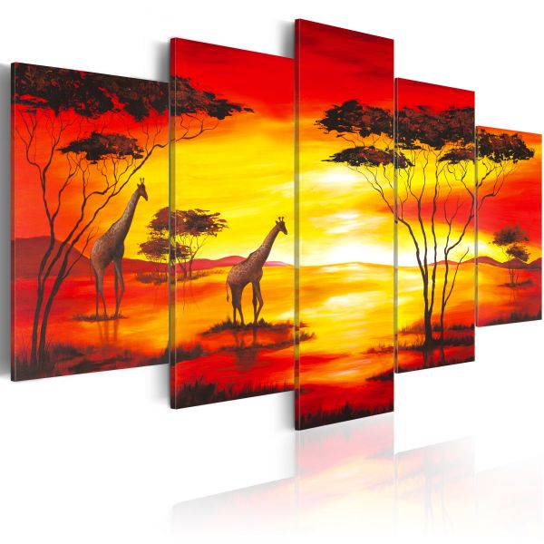 Tableau Tableau africain et ethnique Girafes au coucher du soleil