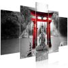 Tableau Zen Buddha Smile (5 Parts) Wide Red