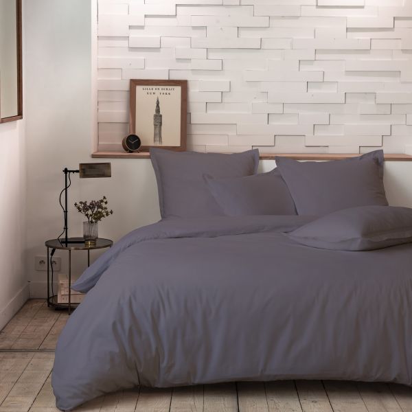 Parure de lit housse de couette avec taies d'oreiller 100% Percale de Coton 80 fils Gris