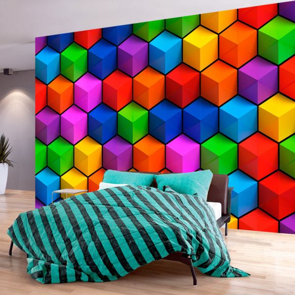 Papier peint intissé 3D et Perspective Colorful Geometric Boxes