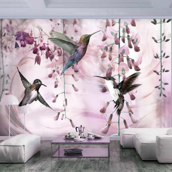 Papier peint intissé Animaux Flying Hummingbirds (Pink)