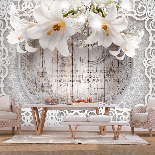 Papier peint intissé Fleurs Lilies and Wooden Background