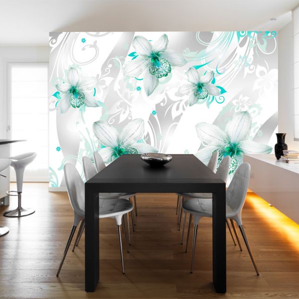 Papier peint intissé Fleurs Sounds of subtlety - turquoise