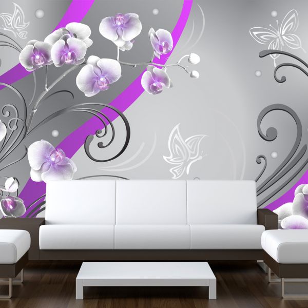 Papier peint intissé Fonds et Dessins Purple orchids - variation