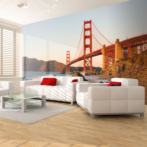 Papier peint intissé Ville et Architecture Pont du Golden Gate - coucher de soleil, San Francisco