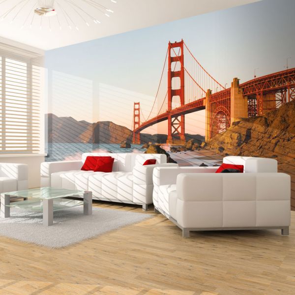 Papier peint intissé Ville et Architecture Pont du Golden Gate - coucher de soleil, San Francisco