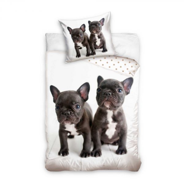 Parure de lit Chiots Bouledogue 100% coton 140x200 cm