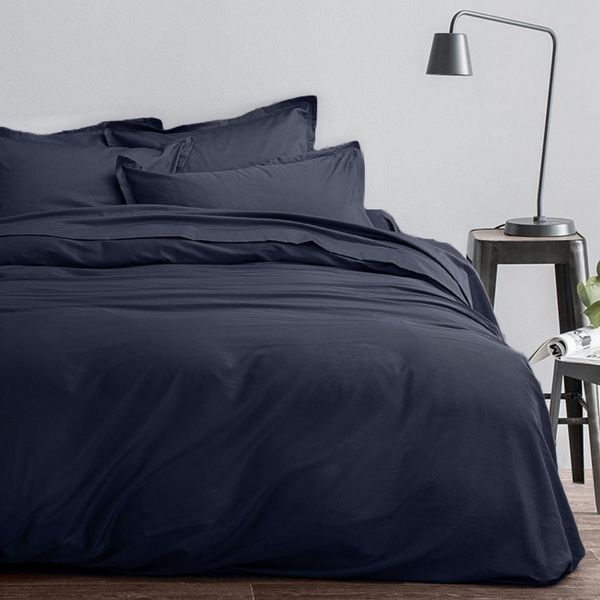 Housse de couette 240x260 + 2 taies d'oreiller 63x63 cm Satin de Coton Indigo