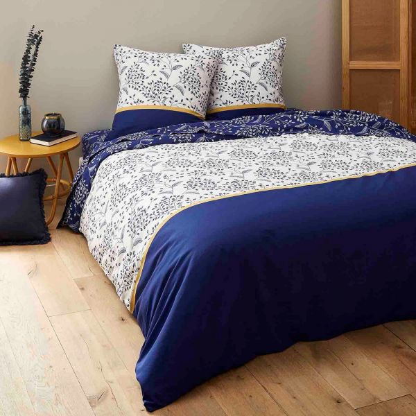 Housse de couette 240x260 + 2 taies d'oreiller 63x63 cm Coton Fissu Blue