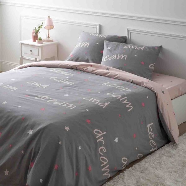 Housse de couette 240x260 + 2 taies d'oreiller 63x63 cm Coton Cama Rose