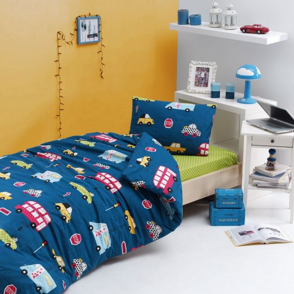 Housse de couette 140x200 + 1 taie d'oreiller 60x60 cm Coton Paula Blue