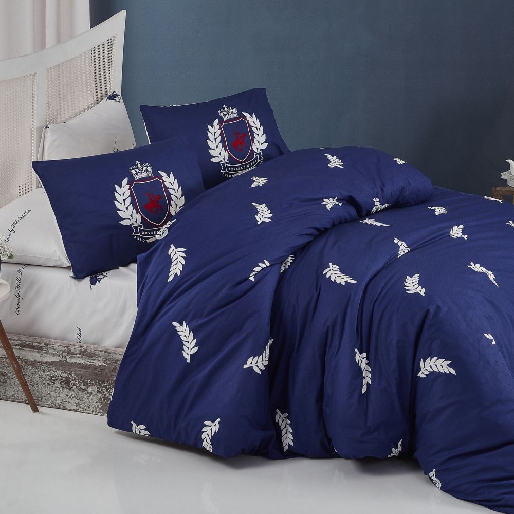 Housse de couette 220x240 cm + 2 taies d'oreiller 60x60 cm Coton Bhpc 040  Dark Blue pas cher