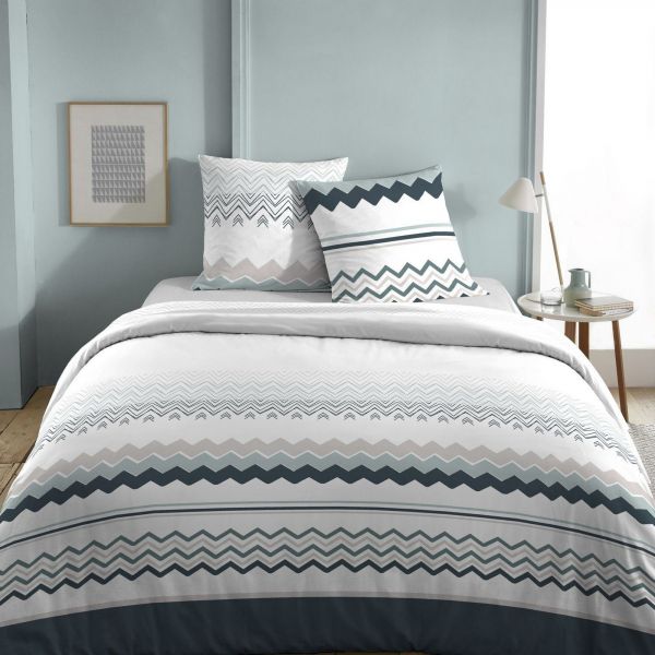 Housse de couette 200x200 + 2 taies d'oreiller 63x63 cm Coton Pino Bleu