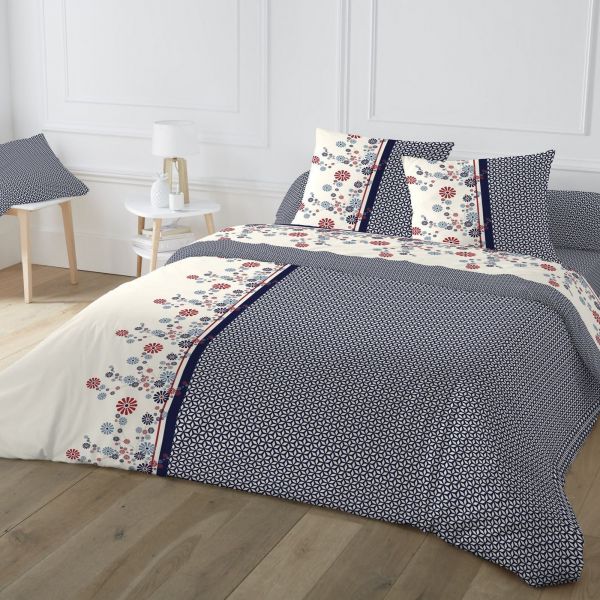 Housse de couette 240x260 + 2 taies d'oreiller 63x63 cm Coton Maya Bleu