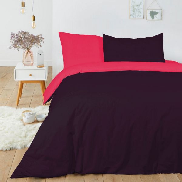 Housse de couette 240x260 + 2 taies d'oreiller 63x63 cm Coton Prune_Fushia