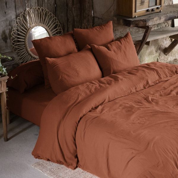 Housse de couette 220x240 Gaze de Coton Terracotta