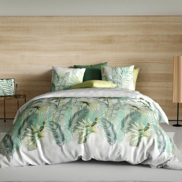 Housse de couette 220x240 cm + 2 taies d'oreiller 63x63 cm Coton Tropical Vert