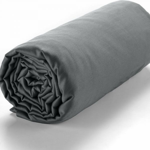 Drap housse 140x190 +30 cm Satin de Coton Gris Foncé