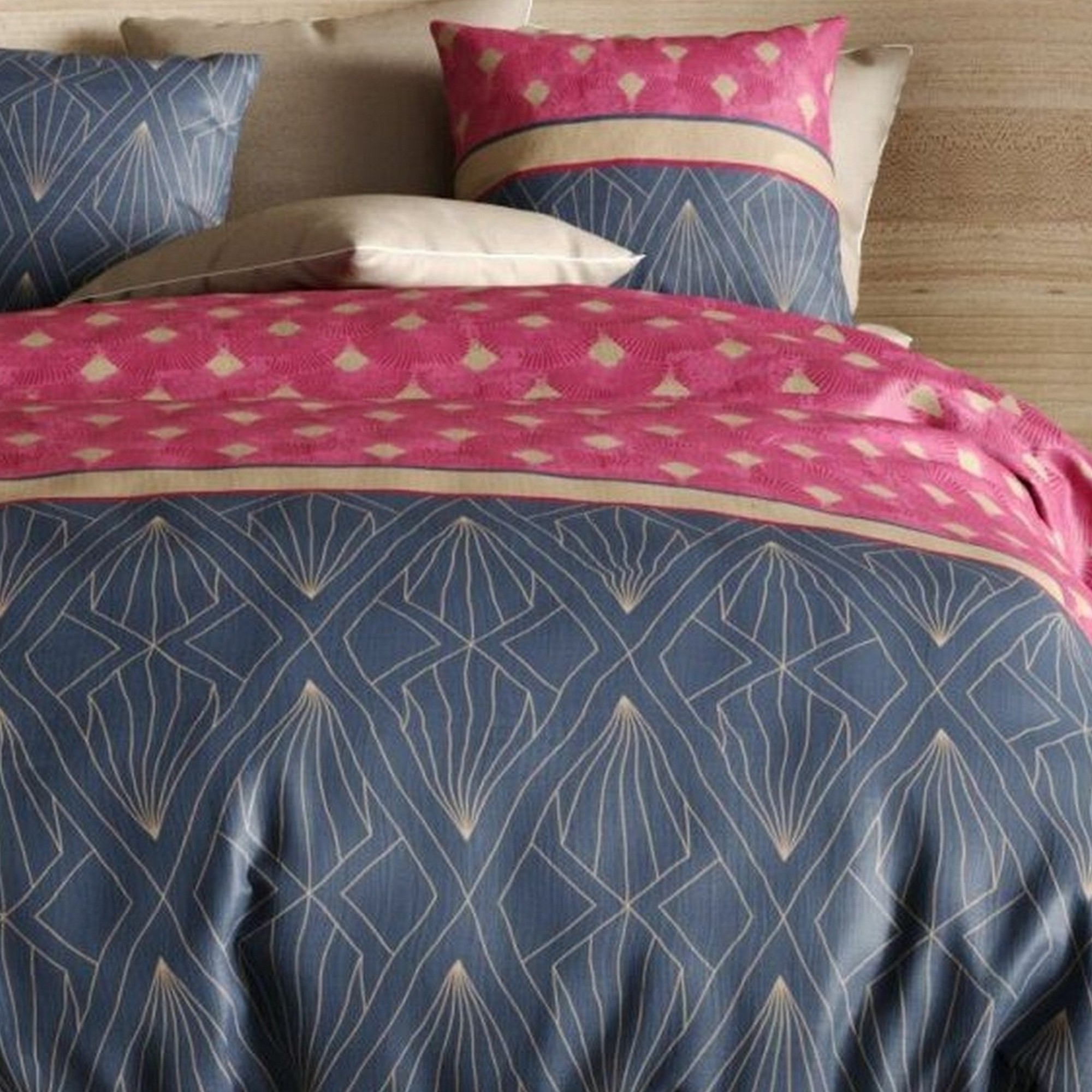 Housse De Couette 200x200 Cm + 2 Taies - Tissu Polycoton Doux, Motif Bois Orange/gris, Lavable Facile - 11