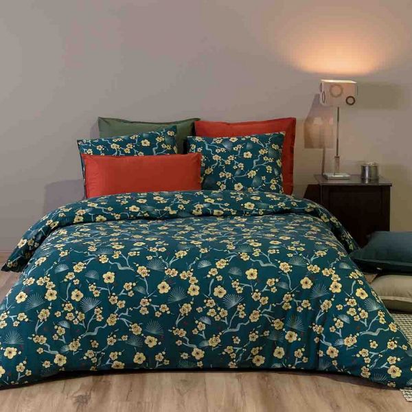 Parure de lit - Housse de couette réversible Percale de Coton 71 fils + taie Maldives