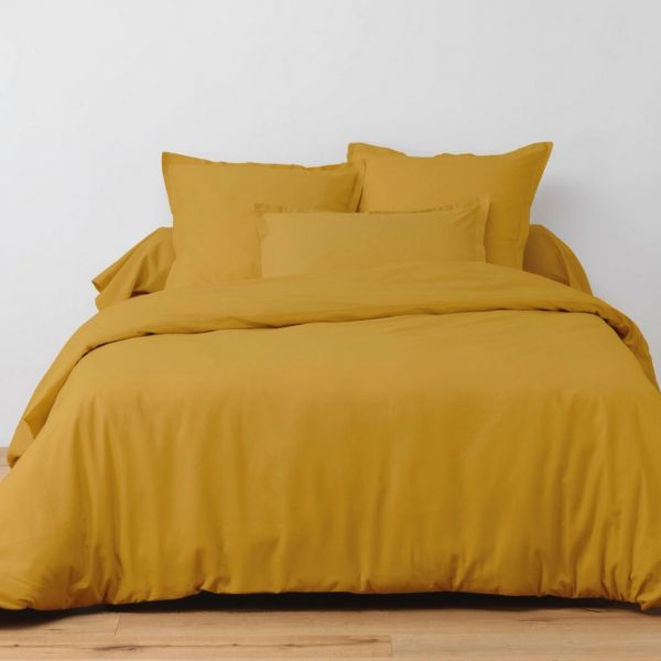 Housse de couette 200x200 cm + 2 taies d'oreiller 65x65 cm Coton Jaune