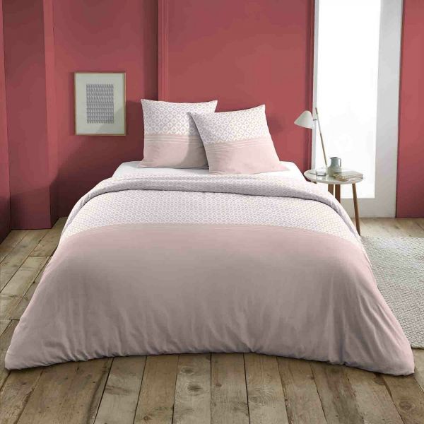 Housse de couette 220x240 cm + 2 taies d'oreiller 63x63 cm Coton Janne Rose