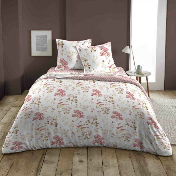 Housse de couette 220x240 cm + 2 taies d'oreiller 63x63 cm Coton Hortensia