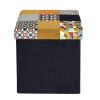 Pouf pliable coffre de rangement Patchwork Rétro