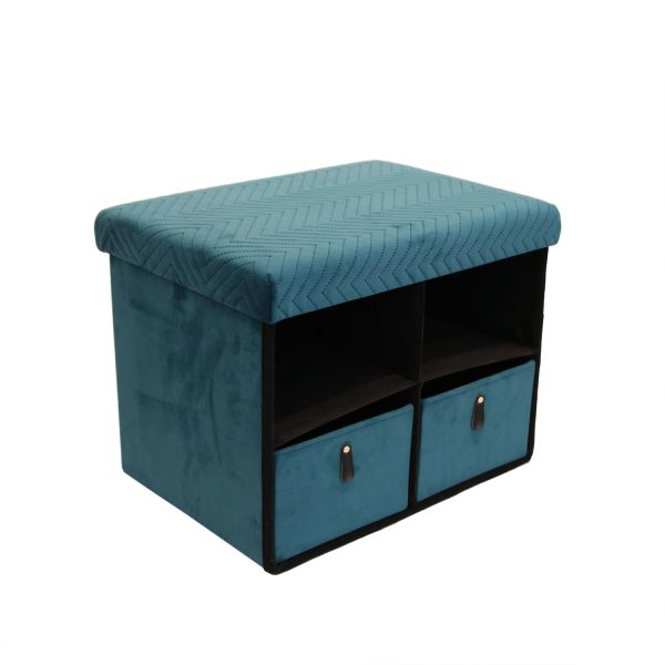 Pouf pliable avec rangement et tiroirs velours à motifs bleu